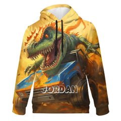 Custom Dinosaur Hoodie - Personalized Sweatshirt with T - Rex and Monster Truck - Gift for Boys and Girls - OLESA