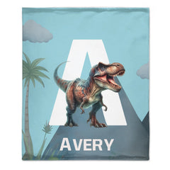Custom Dinosaur Initial Blanket - Personalized Dino Name Throw Blanket - Gift for Kids - OLESA