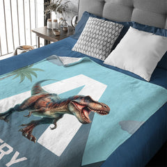 Custom Dinosaur Initial Blanket - Personalized Dino Name Throw Blanket - Gift for Kids - OLESA