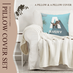Custom Dinosaur Initial Pillow - Personalized Dino Name Cushion - Gift for Children - OLESA