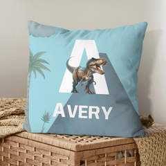 Custom Dinosaur Initial Pillow - Personalized Dino Name Cushion - Gift for Children - OLESA