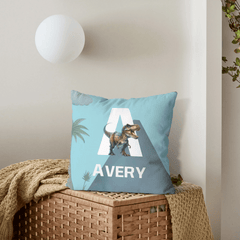 Custom Dinosaur Initial Pillow - Personalized Dino Name Cushion - Gift for Children - OLESA
