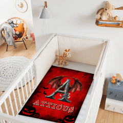 Custom Dragon Letter Blanket – Personalized Halloween Throw with Initial & Name – Gift for Boys & Girls - OLESA