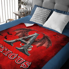Custom Dragon Letter Blanket – Personalized Halloween Throw with Initial & Name – Gift for Boys & Girls - OLESA