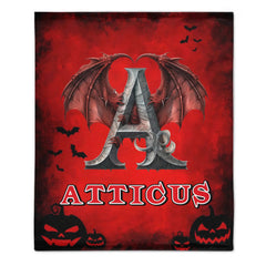 Custom Dragon Letter Blanket – Personalized Halloween Throw with Initial & Name – Gift for Boys & Girls - OLESA