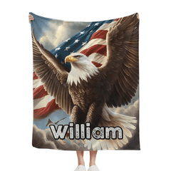 Custom Eagle Blanket - Personalized Name American Flag and Eagle in the Sky Blanket - A Gift For Bird Lover,Eagle Lover,Friend - OLESA