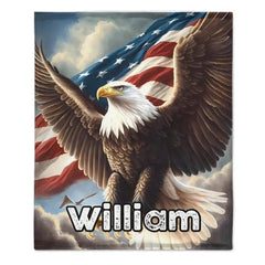 Custom Eagle Blanket - Personalized Name American Flag and Eagle in the Sky Blanket - A Gift For Bird Lover,Eagle Lover,Friend - OLESA
