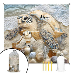 Custom Embossed Sea Turtle Design Beach Mat - Personalized Names - Gifts for Beach Tourism,Camping - OLESA