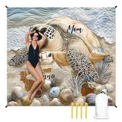 Custom Embossed Sea Turtle Design Beach Mat - Personalized Names - Gifts for Beach Tourism,Camping - OLESA
