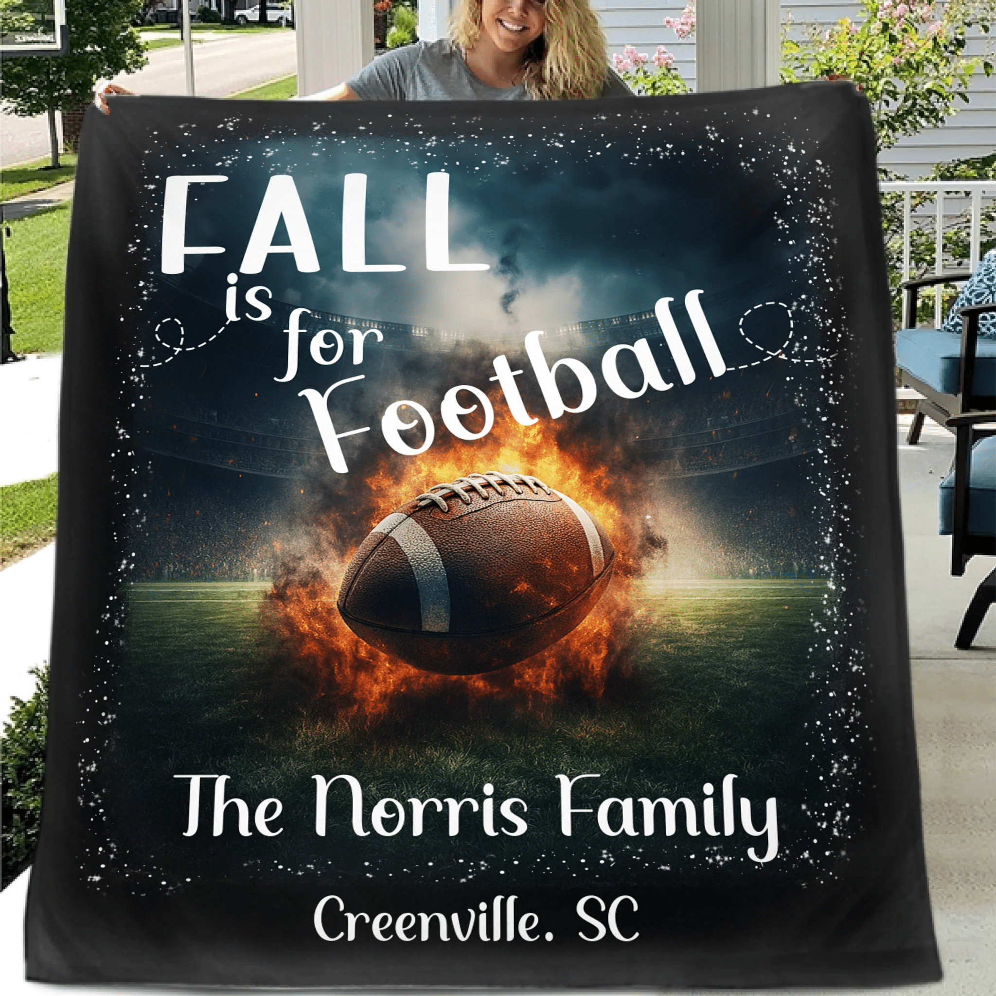 Custom Fall Football Blanket - Personalized Autumn Sports Throw - Teen Boys Gift for Football Fans - OLESA