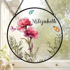 Custom Family Birth Flowers Glass Suncatcher - Personalized Garden Gift - OLESA