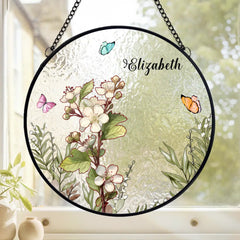 Custom Family Birth Flowers Glass Suncatcher - Personalized Garden Gift - OLESA