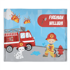 Custom Firefighter Theme Blanket – Personalized Fire Engine Name Throw – Birthday Gift for Kids - OLESA