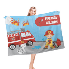 Custom Firefighter Theme Blanket – Personalized Fire Engine Name Throw – Birthday Gift for Kids - OLESA