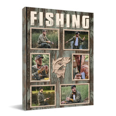 Custom Fishing Themed Wall Art - Personalized Collage of Photos Decorative Painting - A Gift For Dad,Grandpa,Fishing Lovers - OLESA