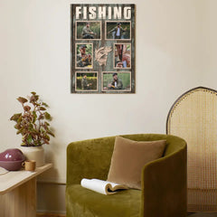 Custom Fishing Themed Wall Art - Personalized Collage of Photos Decorative Painting - A Gift For Dad,Grandpa,Fishing Lovers - OLESA