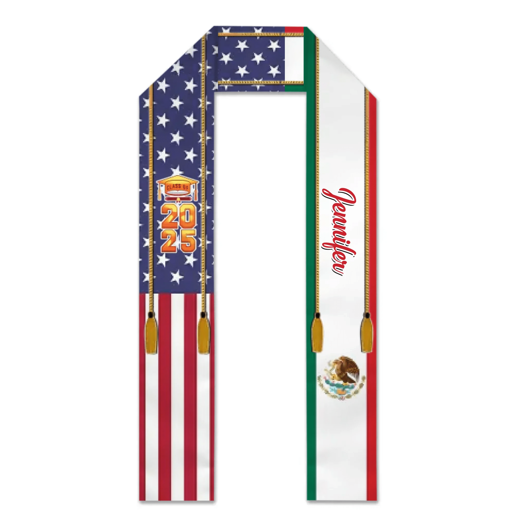 Custom Flag Stoles Sash - Personalised Flag,Name and Year Graduation Gift - Gifts for Graduates,Friend,BFF,Family,Patriot - OLESA