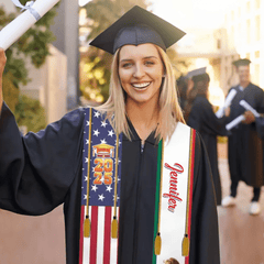 Custom Flag Stoles Sash - Personalised Flag,Name and Year Graduation Gift - Gifts for Graduates,Friend,BFF,Family,Patriot - OLESA