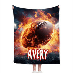 Custom Football Name Blanket – Personalized Flaming Football Wall Art – Gift for Football Fans - OLESA