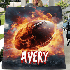Custom Football Name Blanket – Personalized Flaming Football Wall Art – Gift for Football Fans - OLESA