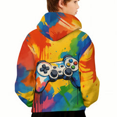 Custom Game Controller Hoodie – Personalized Splatter Art Gaming Sweatshirt – Gift for Kids & Teens - OLESA