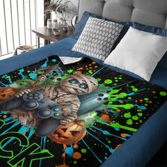 Custom Gamer Mummy Blanket - Personalized Halloween Gaming Throw Blanket - Gift for Teens - OLESA