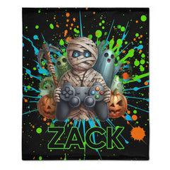 Custom Gamer Mummy Blanket - Personalized Halloween Gaming Throw Blanket - Gift for Teens - OLESA