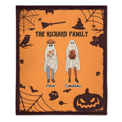 Custom Ghost Family Soft Warm Blanket - Personalized Ghost Patterns and Names - Halloween Home Decor Holiday Party Gift for Family - OLESA