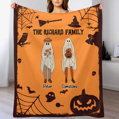 Custom Ghost Family Soft Warm Blanket - Personalized Ghost Patterns and Names - Halloween Home Decor Holiday Party Gift for Family - OLESA