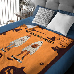 Custom Ghost Family Soft Warm Blanket - Personalized Ghost Patterns and Names - Halloween Home Decor Holiday Party Gift for Family - OLESA