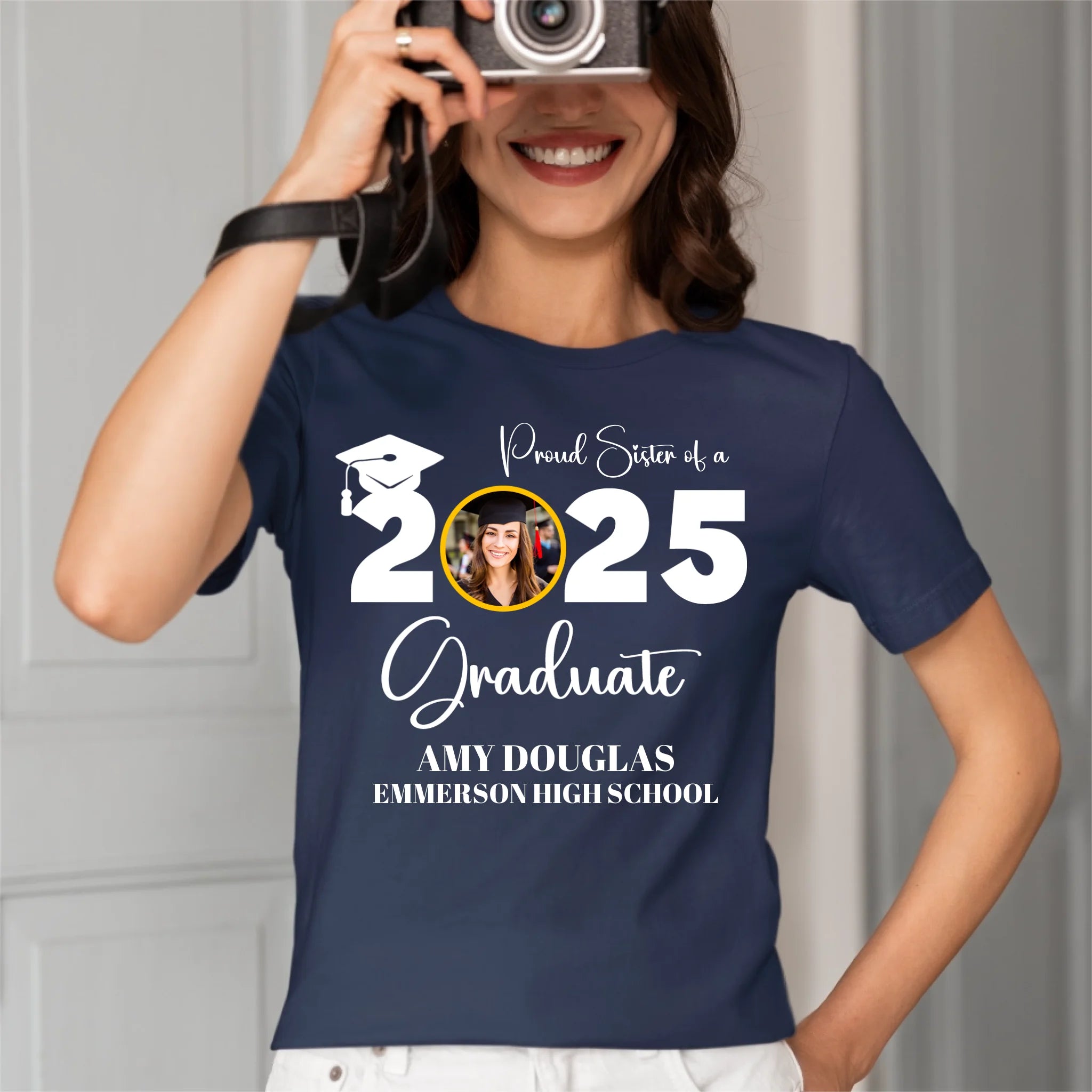 Custom Graduation Photo T-shirt, Proud Mom Of A Graduate - OLESA