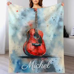 Custom Guitar Blanket - Personalized Acoustic Music Throw with Name - Gift for Musicians Guitar Players - OLESA