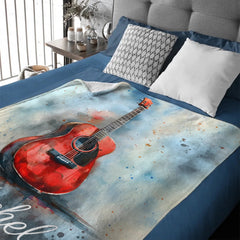 Custom Guitar Blanket - Personalized Acoustic Music Throw with Name - Gift for Musicians Guitar Players - OLESA