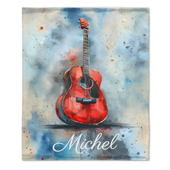 Custom Guitar Blanket - Personalized Acoustic Music Throw with Name - Gift for Musicians Guitar Players - OLESA