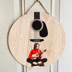 Custom Guitar Themed Wooden Door Signs - Guitar Style Wooden Door Sign Decorations That Can Be Personalized With Photos - A Gift For Friend,Guitarist,Guitar Lovers - OLESA