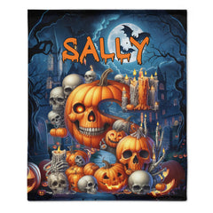 Custom Halloween Blanket – Personalized Pumpkin Skull Throw Blanket – Gift for Kids & Horror Lovers - OLESA