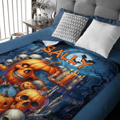 Custom Halloween Blanket – Personalized Pumpkin Skull Throw Blanket – Gift for Kids & Horror Lovers - OLESA