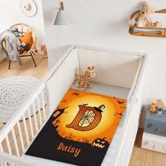 Custom Halloween Blanket – Personalized Spooky Throw Blanket with Initial & Name – Gift for Kids, Girls & Boys - OLESA
