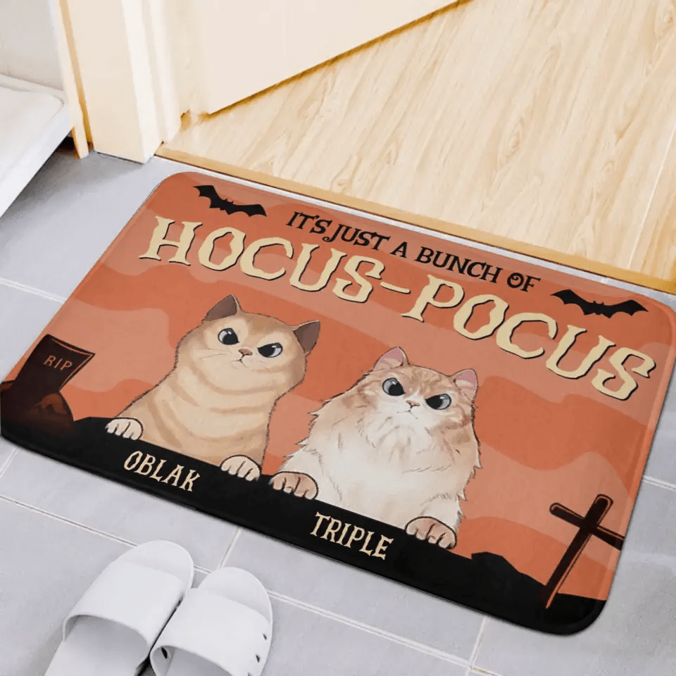Custom Halloween For Cats Doormat - Personalized Just A Bunch Of Hocus Pocus Decorative Mat - Gift For Pet Lovers - OLESA