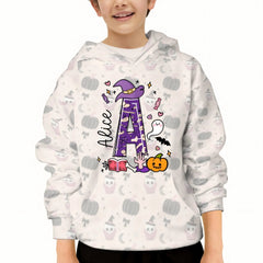 Custom Halloween Hoodie – Personalized Letter & Name Sweatshirt – Gift for Kids & Teens - OLESA