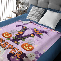 Custom Halloween Letter Blanket - Personalized Pumpkin Initial Throw - Gift for Kids & Families - OLESA