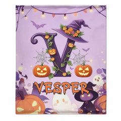 Custom Halloween Letter Blanket - Personalized Pumpkin Initial Throw - Gift for Kids & Families - OLESA