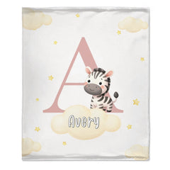Custom Initial Baby Blanket - Personalized Animal Nursery Throw with Name and Color Letter - Gift for Newborns Boys Girls - OLESA