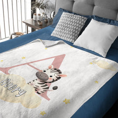 Custom Initial Baby Blanket - Personalized Animal Nursery Throw with Name and Color Letter - Gift for Newborns Boys Girls - OLESA