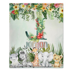 Custom Jungle Animal Blanket - Personalized Safari Baby Throw Blanket - Gift for Kids and Newborns - OLESA