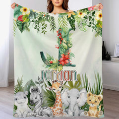 Custom Jungle Animal Blanket - Personalized Safari Baby Throw Blanket - Gift for Kids and Newborns - OLESA