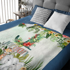 Custom Jungle Animal Blanket - Personalized Safari Baby Throw Blanket - Gift for Kids and Newborns - OLESA