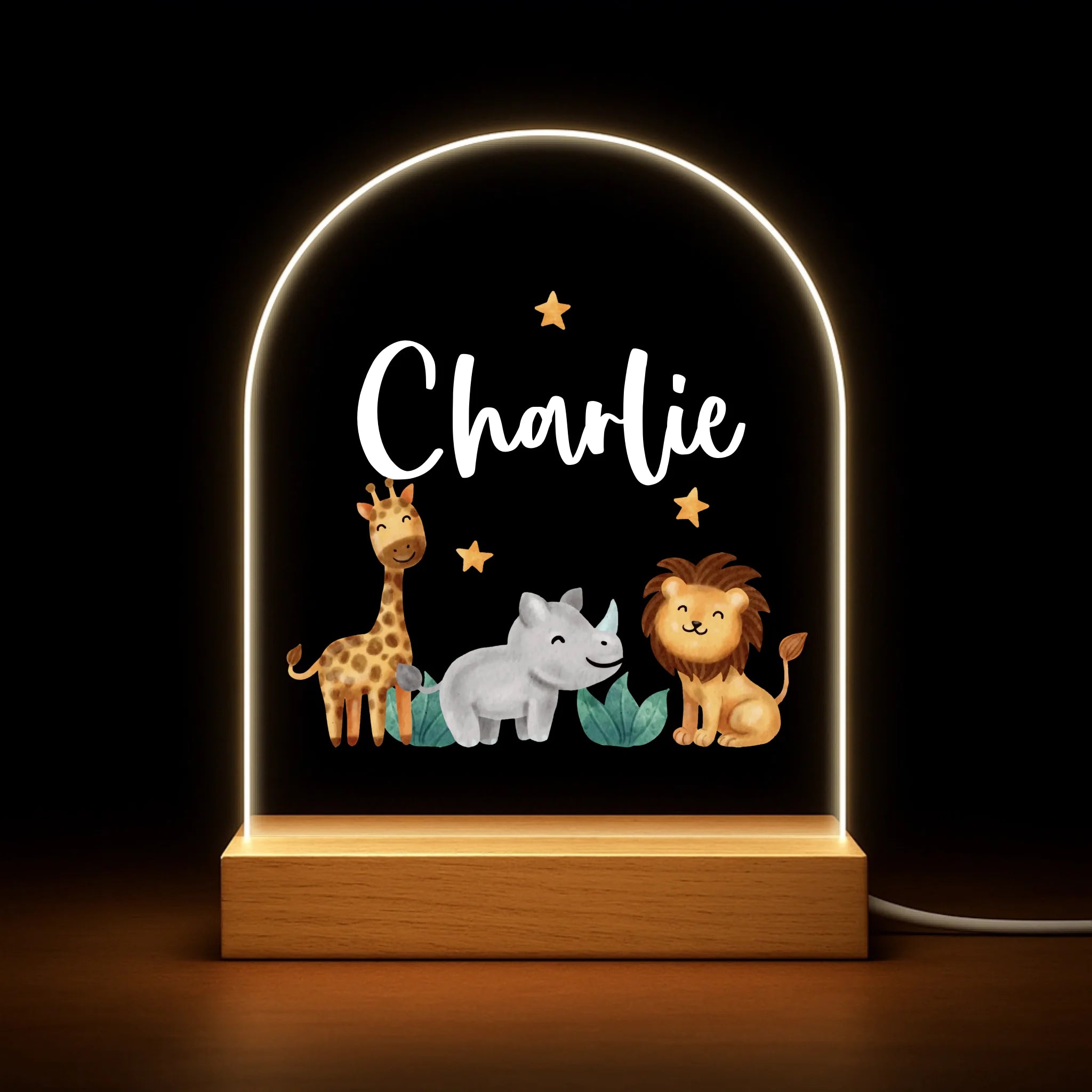 Custom Jungle Animal Night Light - Personalized Safari Kids Star Lamp - Gift for Boys Girls Baby - OLESA