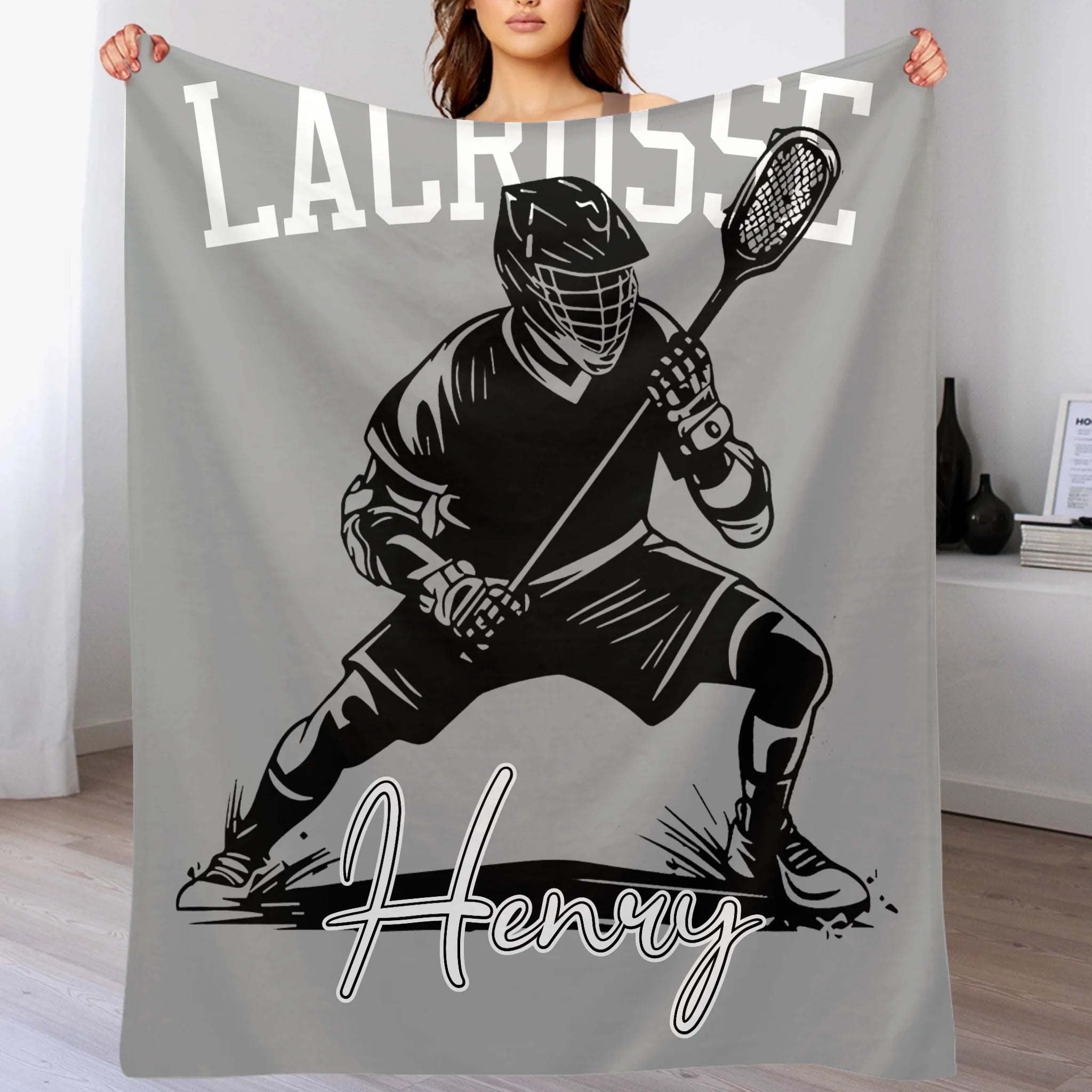 Custom Lacrosse Player Blanket – Personalized Sports Throw with Multiple Moves – Gift for Boys & Athletes - OLESA