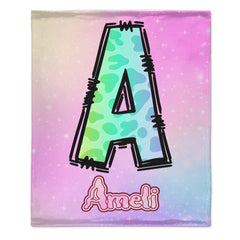 Custom Leopard Print Kids Blanket - Personalized Initial Name Throw Blanket - Gift for Girls Boys Children - OLESA